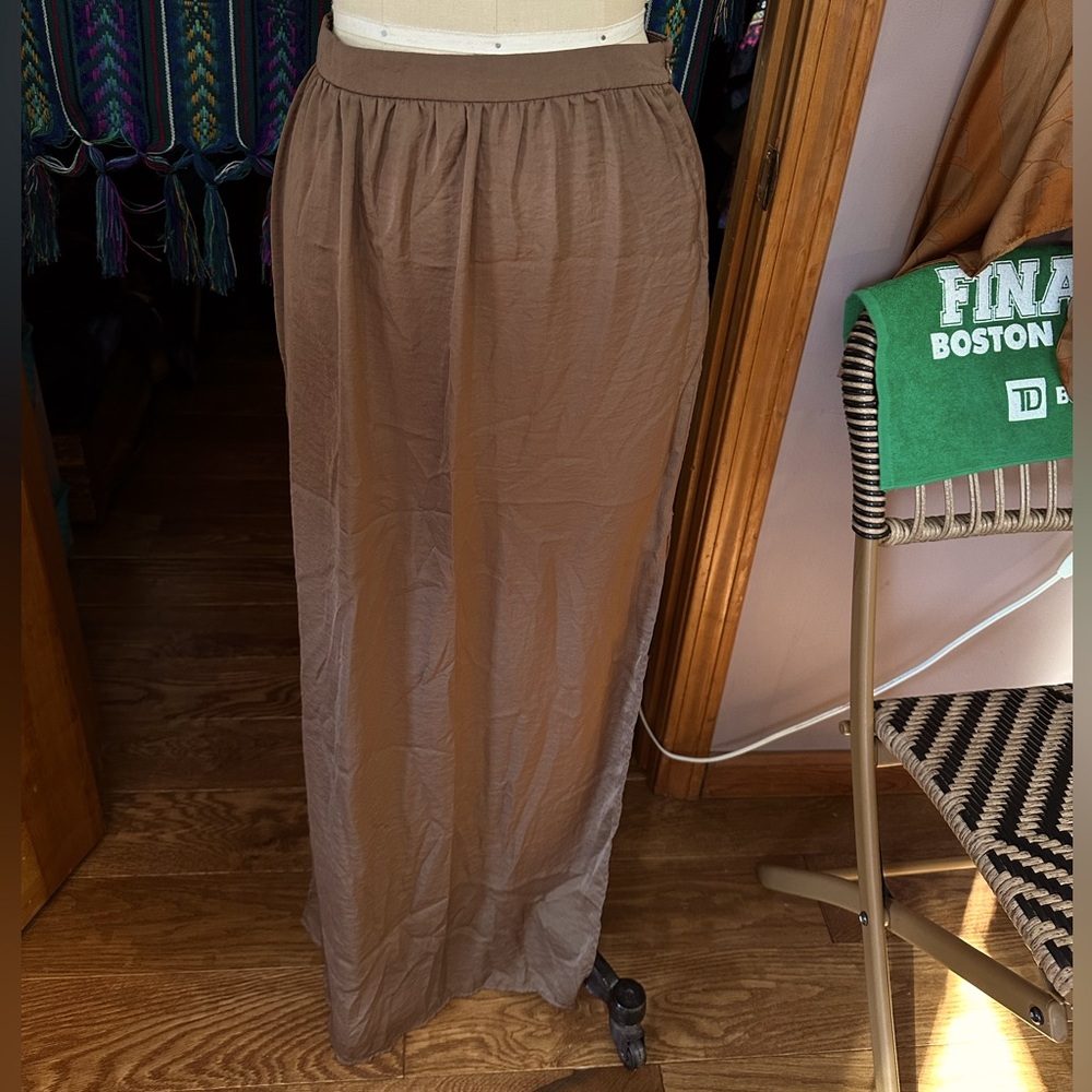 Silk maxi skirt brown size medium but fits like a small with side slit